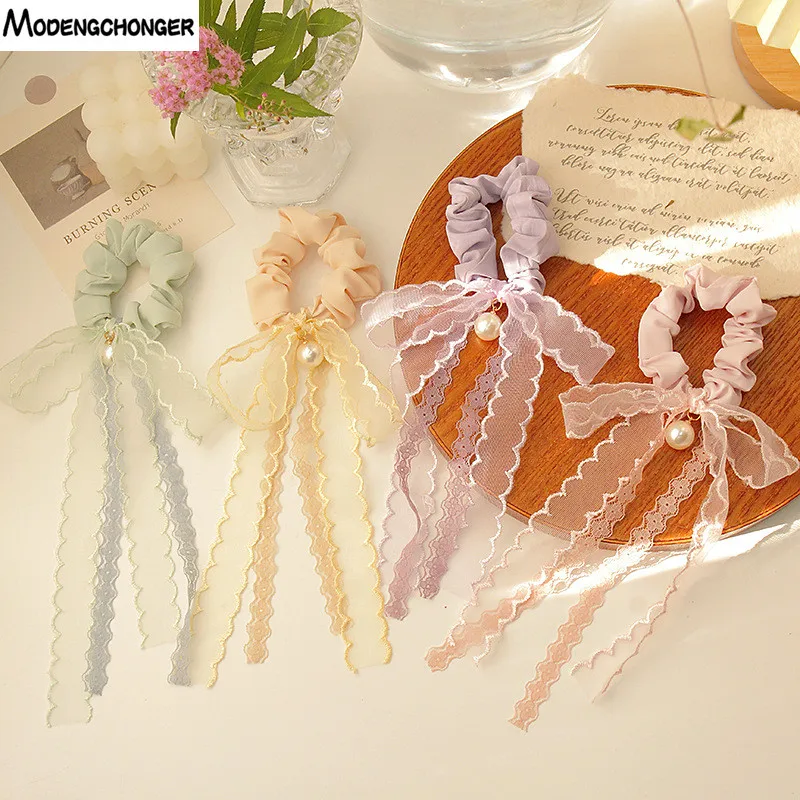 1 шт. милый бант лента для волос резинка женщин и девочек длинные кружевные