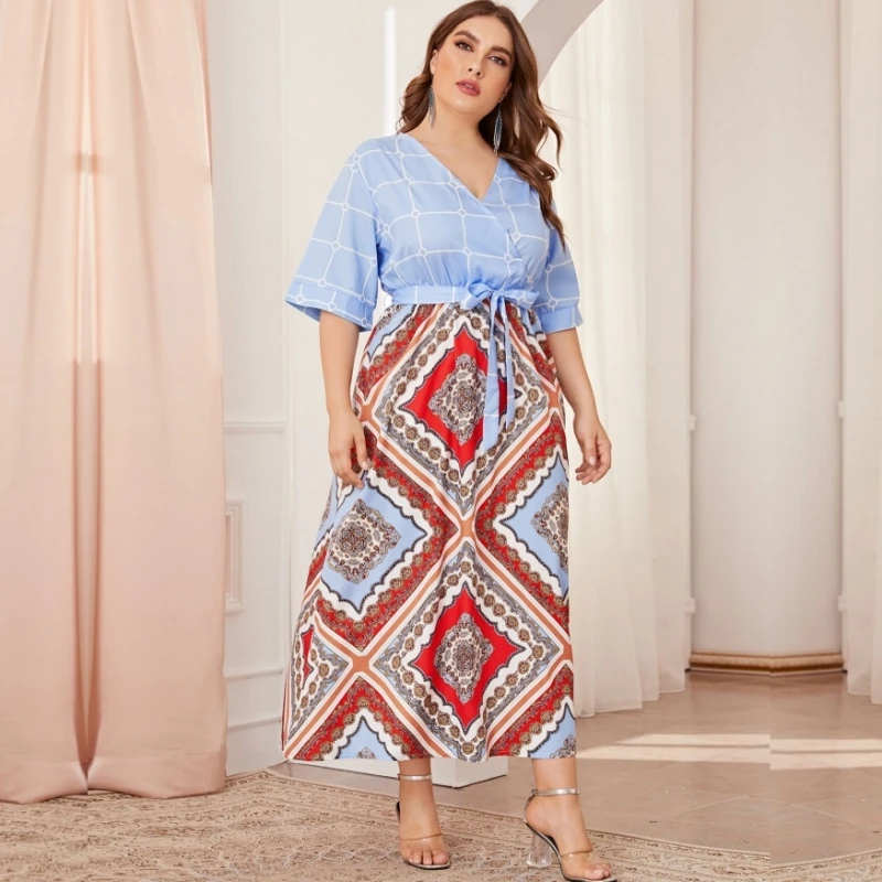 

3XL 4XL плюс Размеры женская одежда 2021 летние женские Lage Размеры с цветочным принтом длинное платье Модные женские вечерние элегантное котель...