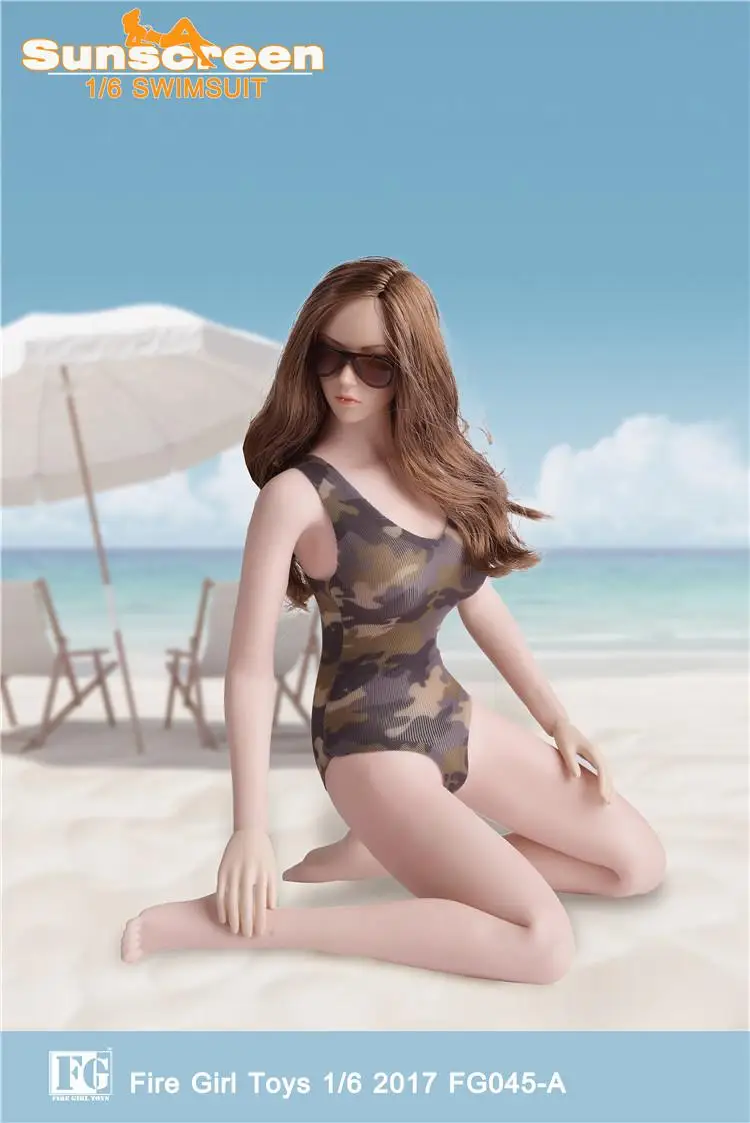 

Mnotht Collection 1/6 Scale Sexy Camouflage Swimsuit Rash Guards Set for 12inch Phicen Tbleague Verycool Action Figure Toy