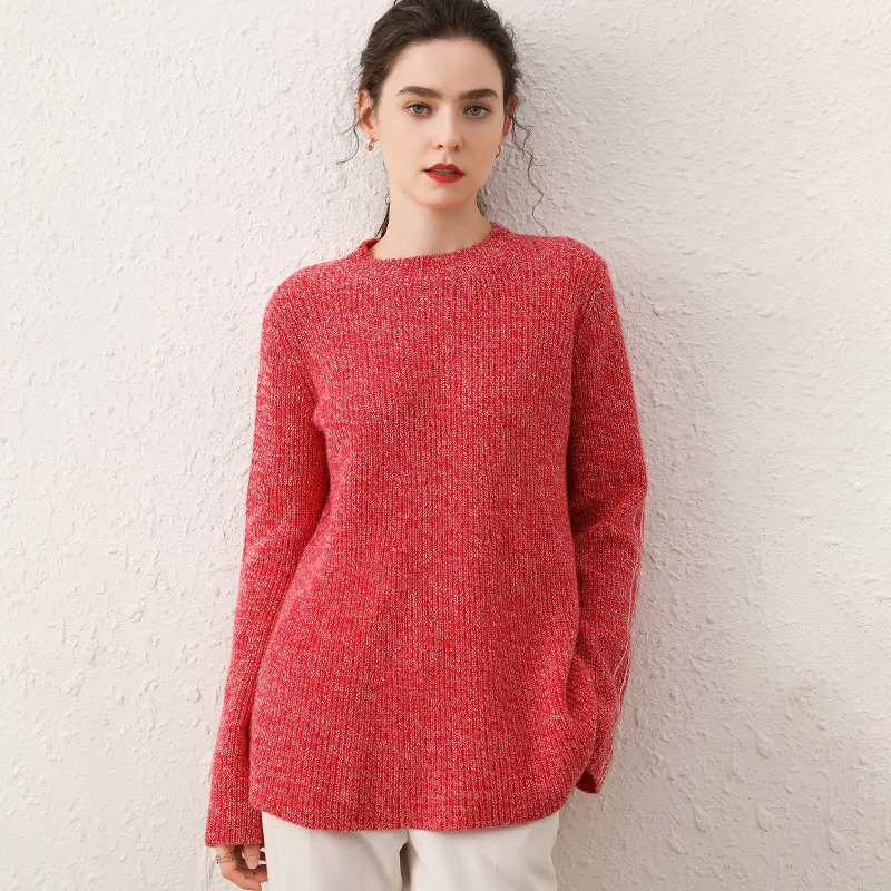 

Women's Autumn Winter Sweater O-neck Long Sleeves Knitting Jumper 100% Cashmere Warm Women Female Sweater Thickening Sweater