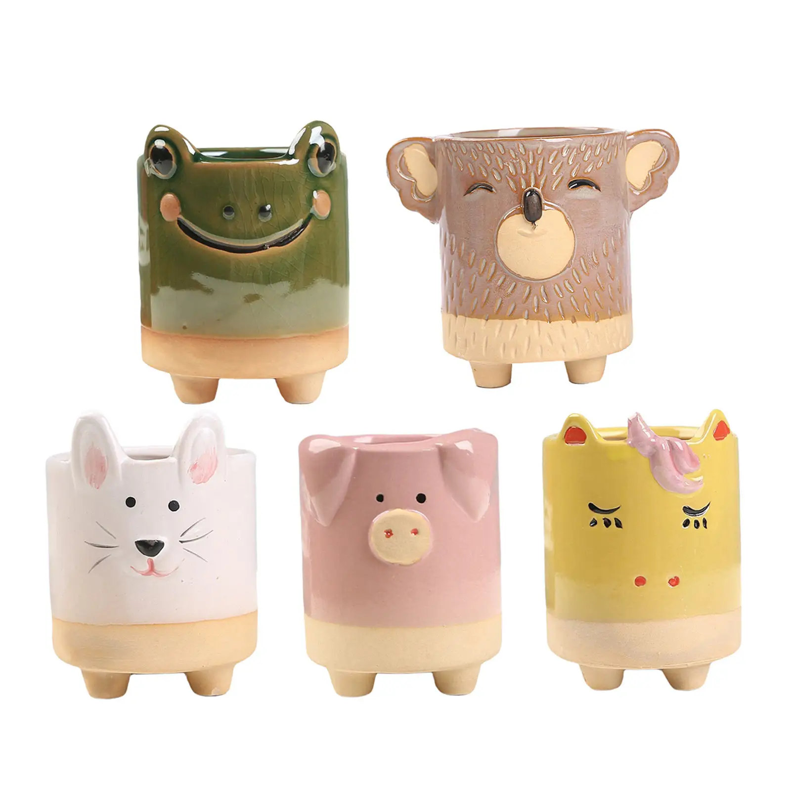 

Flower Pot Animal Shaped Planters Pots Pack of 5 Pig Mini Green Plants