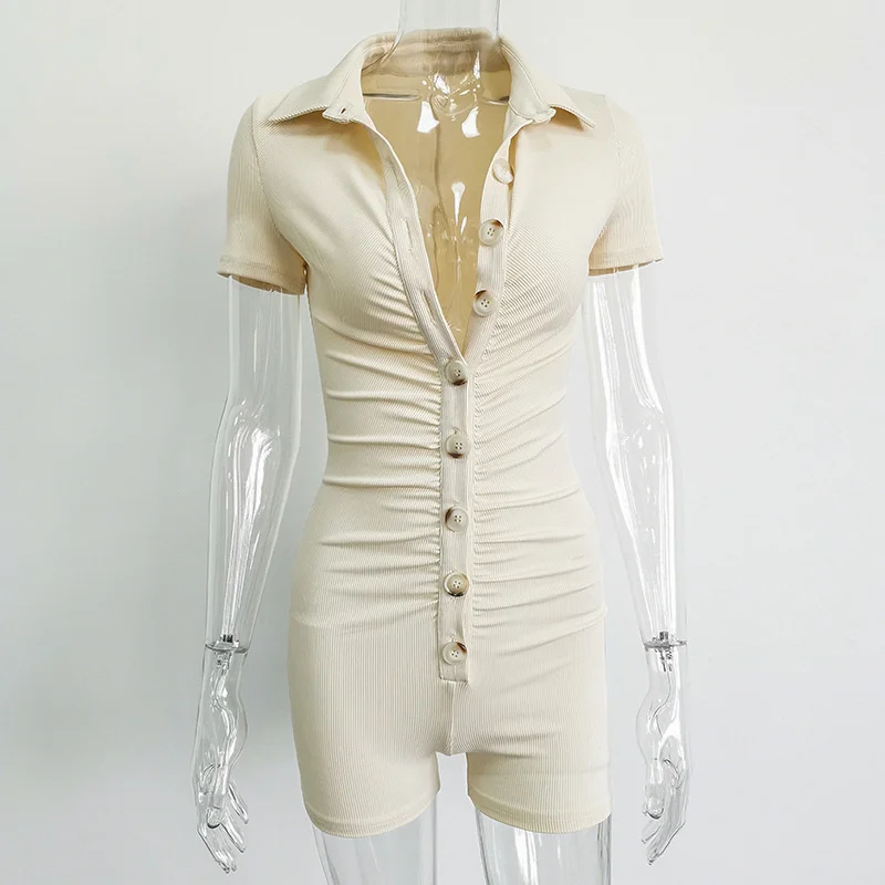 

JULISSA MO Knitted Button Bodycon Playsuits Women Summer Turn-down Collar Jumpsuit Rompers Femme Sports Bodysuit Y2K Streetwear