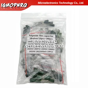 Полиэфирный пленочный конденсатор в ассортименте, содержит 2A104J 2A332J 2A472J 2A103J 2A333J 2A473J 2A563J 2A223J 180 шт. = 18 значений * 10 шт.