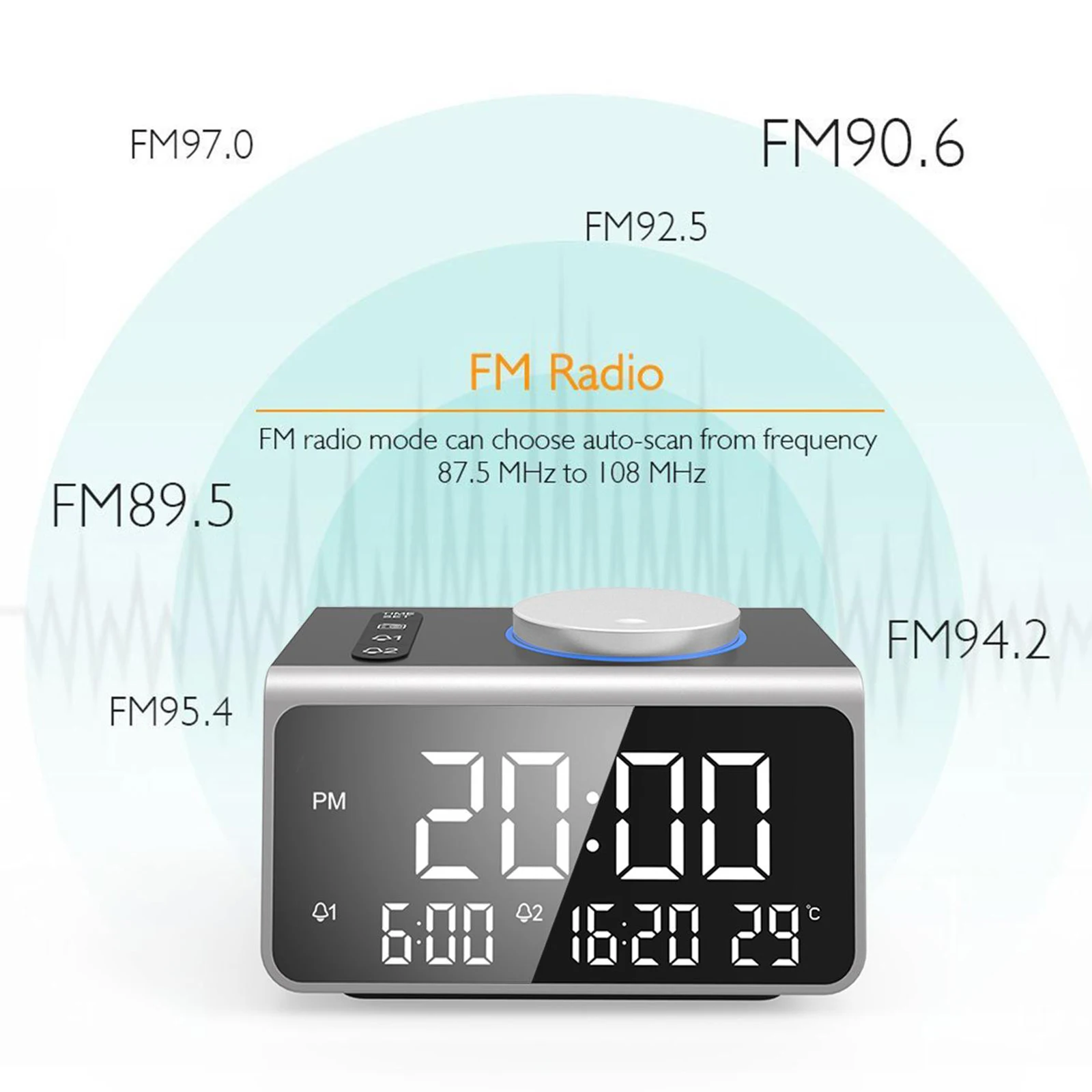 

Multifunctional Alarm Clock 0-100% Dimmable ABS Shell for Laptop Bedside