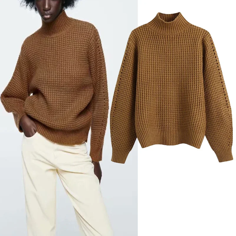 

Женский однотонный вязаный пуловер WSL TRAF ZA, повседневный свободный Свитер оверсайз с длинным рукавом, теплый свитер, Осень-зима 2021