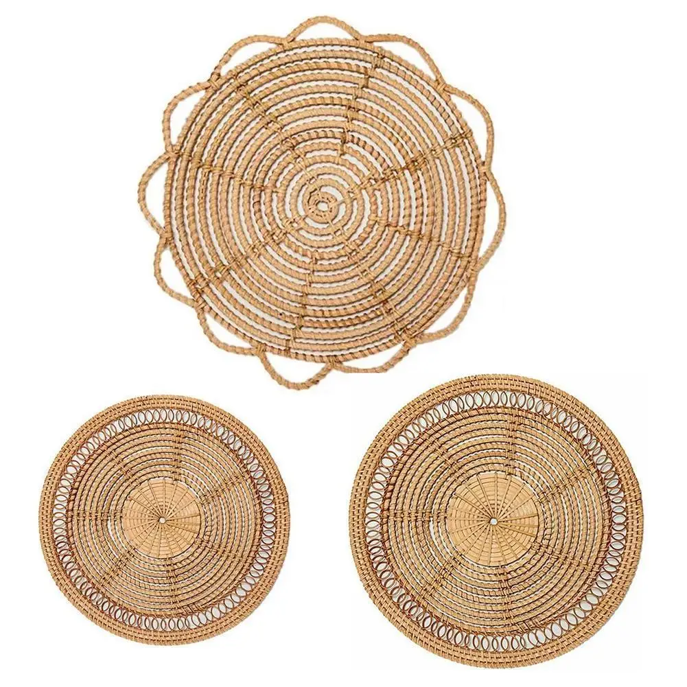 

Integrated Bamboo Mat for Decorating Kitchen Hand-woven Rattan Wall Hanging Decoration Wholesale Placemat Fruit Coffee Tea Mat