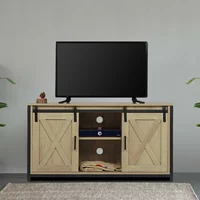 Modern TV Stand With With Double Sliding Doors Drawer 2-Shelf Bookshelves  Cabinet Home Office TV bracket Living Room Furniture