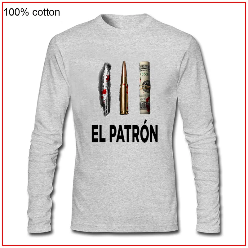 

Popular classic TV Show Druger Plata O Plomo style T shirts Men Pablo Escobar t shirts Long sleeve T-shirts EL Patron Tops&Tees