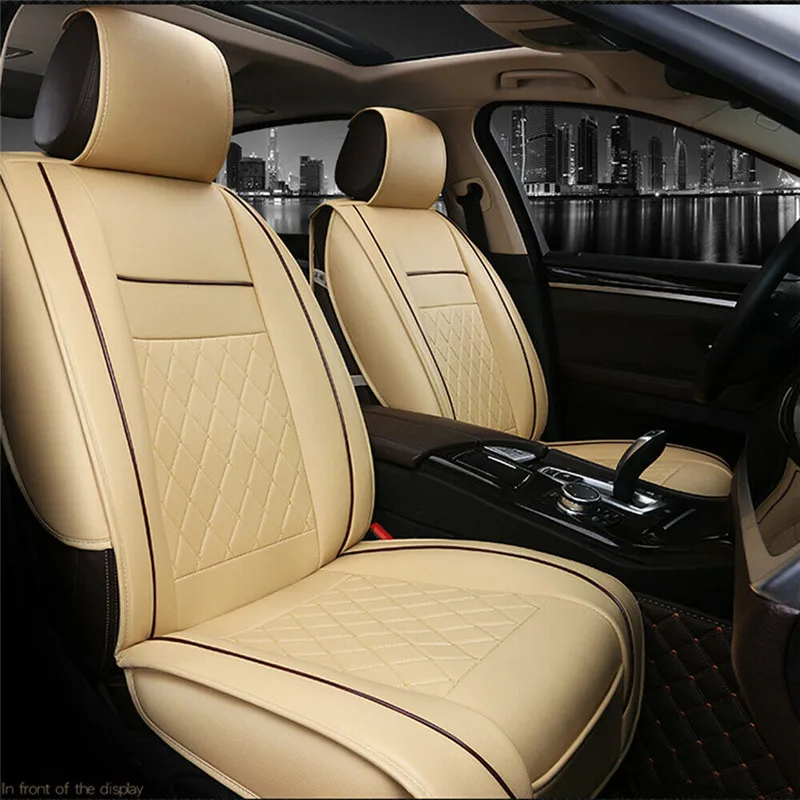 

Universal PU Leather Car Seat Cover Cushions Front Black with Red Stitching Car Leather Seat Cover Cushion for Auto Interior