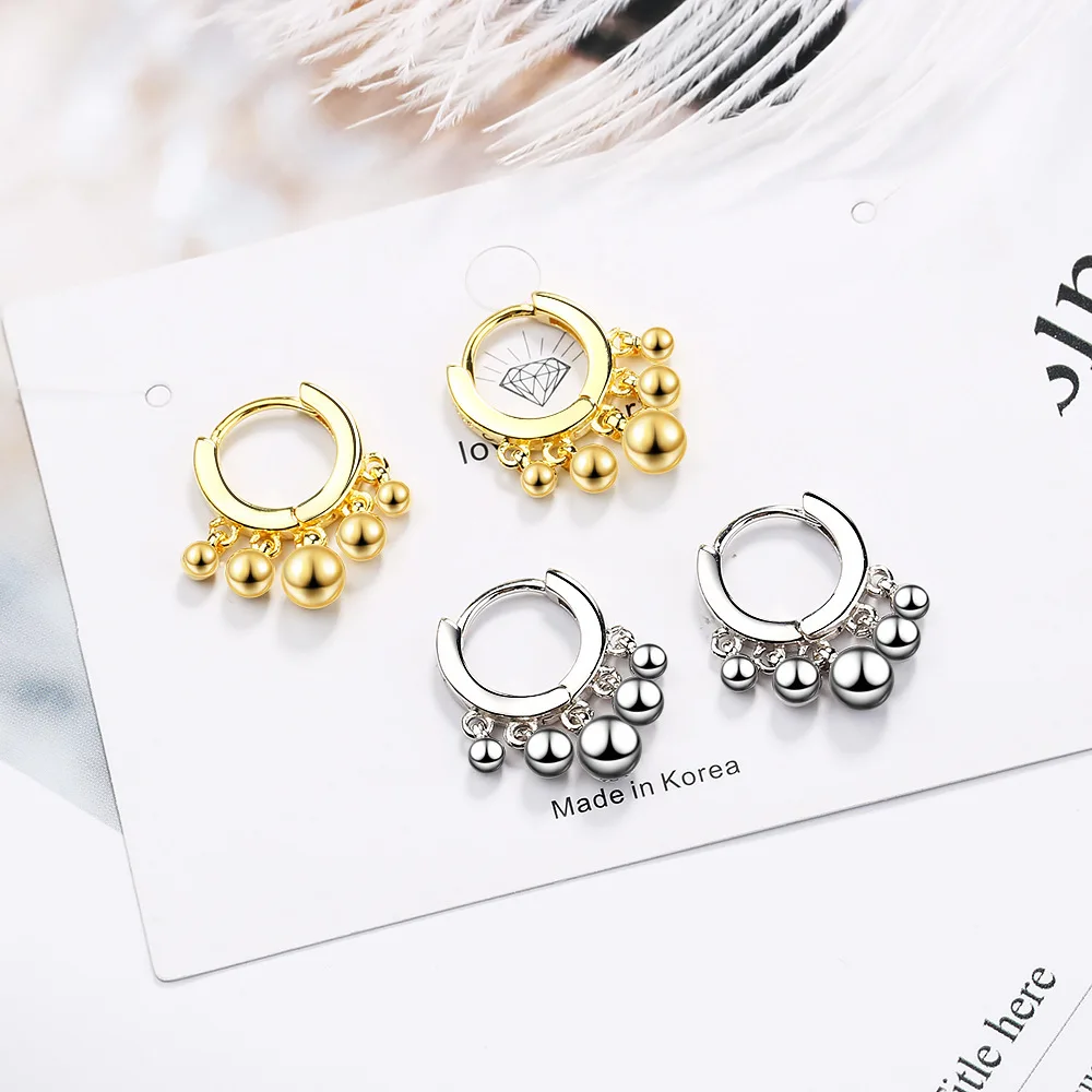 

Simple Gold Small Light Beads 925 Sterling Silver Hoop Earrings For Women Accessories Round Girls Jewellery Creole