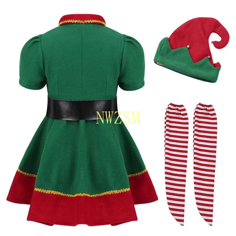 2020 green Elf Girls christmas Costume Festival Santa Clause for Girls New Year chilren clothing Fancy Dress Xmas Party Dress