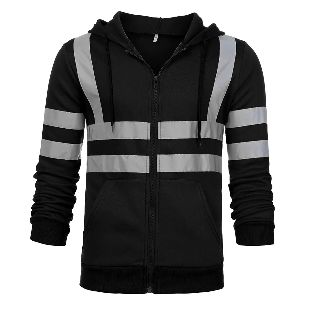 

Men jacket Road Work Clothes High Visibility hooded outwear travel outdoor reflective stripe