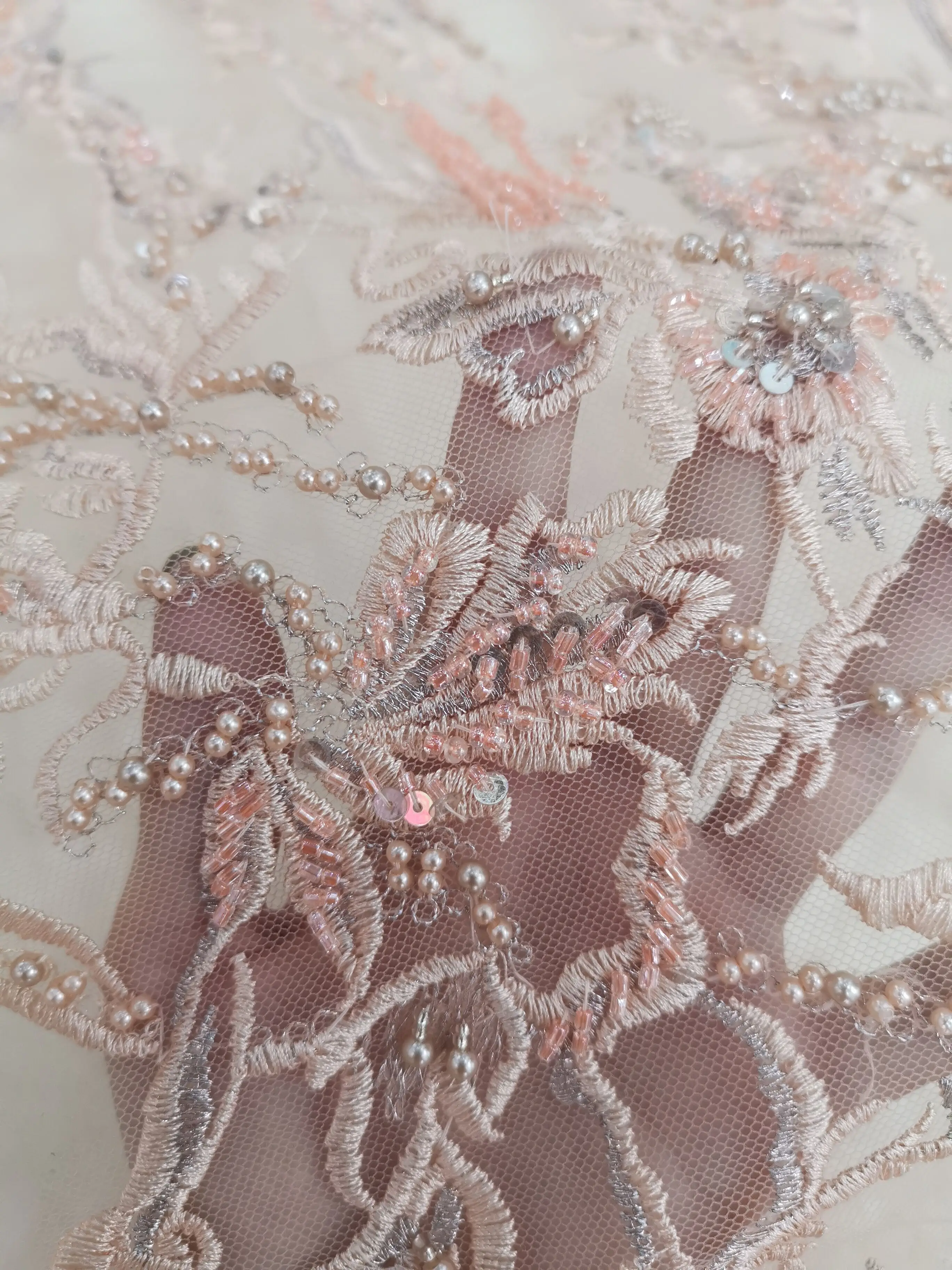 

beaded Mesh Fabric SYJ-688812 luxury french net fabrci with beads For Women Wedding Dress