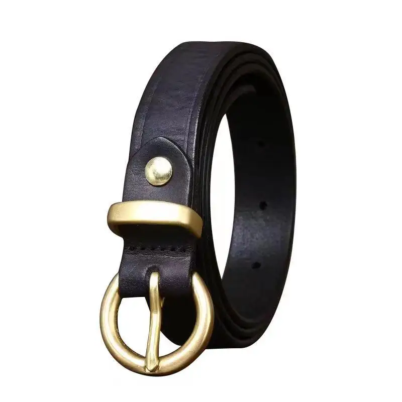 2.4CM Wide  Genuine Leather Belt Female Copper Buckle Retro Pure Cowhide Jeans Belts