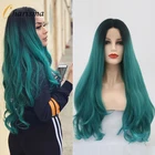 Харизма Омбре зеленый парик Синтетический кружевной передний парик черные корни длинные волнистые синтетические парики для женщин парики для косплея средней части