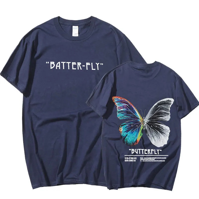 

2021 Summer Streetwear Harajuku Color Butterfly Tshirt Short Sleeve Cotton Loose Hip Hop T-Shirt Hip Hop Oversize T Shirt Men