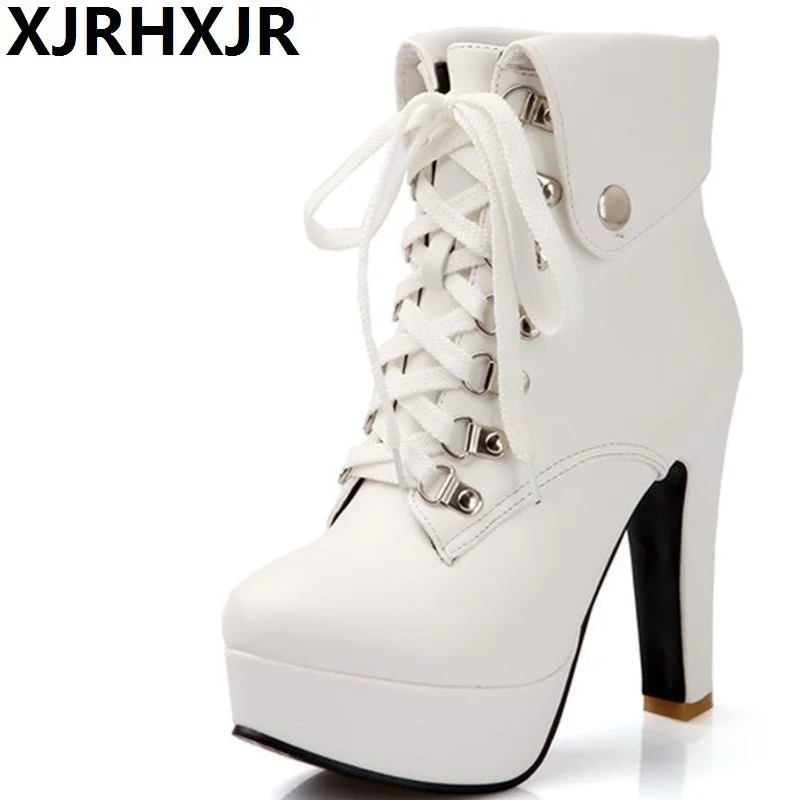 Ботинки женские XJRHXJR зимние ботинки на платформе высоком массивном каблуке со