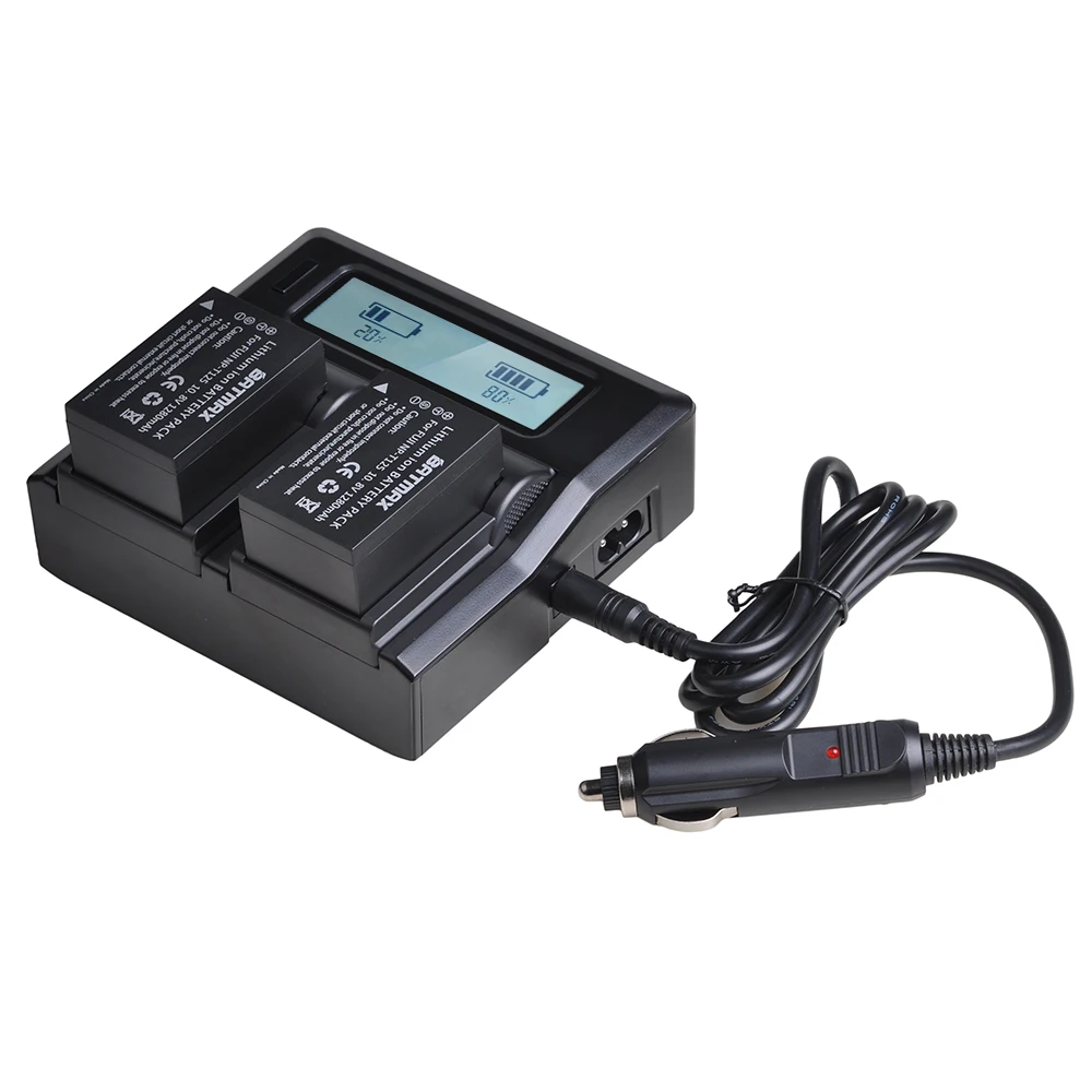 2Pcs 1280mAh NP-T125 NP T125 Battery + Ultra Fast Dual Charger Kits for Fujifilm GFX 50S, GFX50S, GFX 50R, GFX50R, GFX 100, GFX1