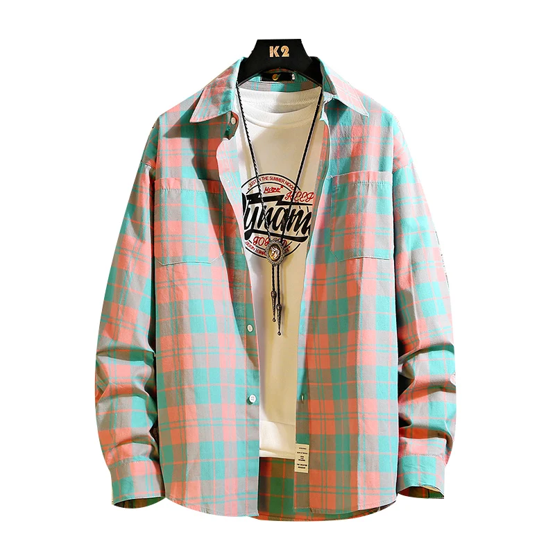 Рубашка в клетку с длинным рукавом мужские повседневные рубашки стильная