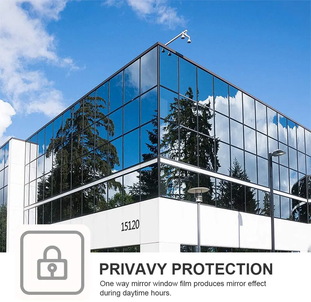 

One Way Mirror Window Film Daytime Privacy Sun Blocking Heat Control Anti UV Reflective Static Cling Window Tint for Office