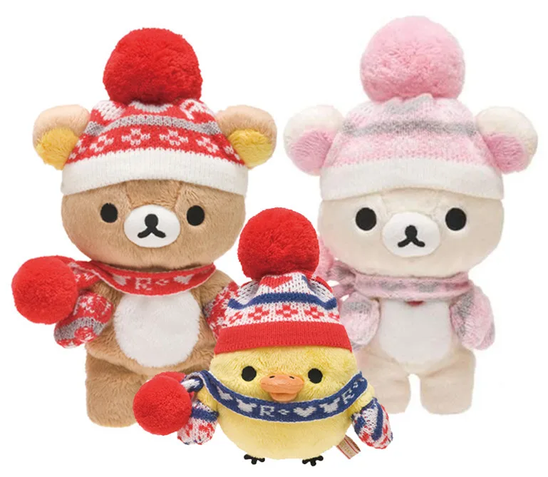 

New Cute Christmas Winter Rilakkuma Korilakkuma Bear Kiiroitori Chick Plush Kids Girls Boys Stuffed Toys For Children Gifts