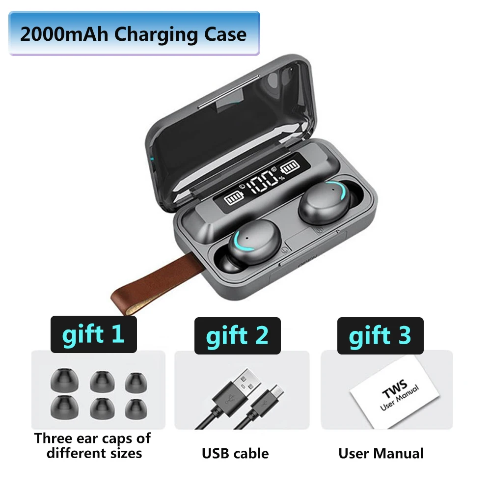 Водонепроницаемые наушники вкладыши TWS с микрофоном Bluetooth 5 0 беспроводные чехол