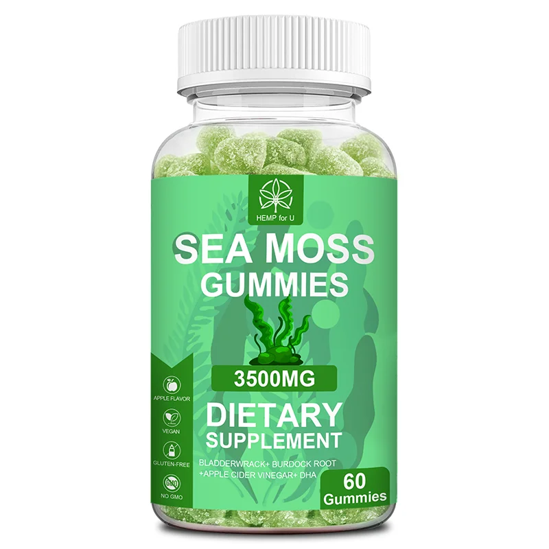 

HFU 60pcs Organic Irish Sea Moss Gummies Anti-aging Apple Cider Vinegar Gummie Boost Immunity Detox Weight Loss Slimming Product