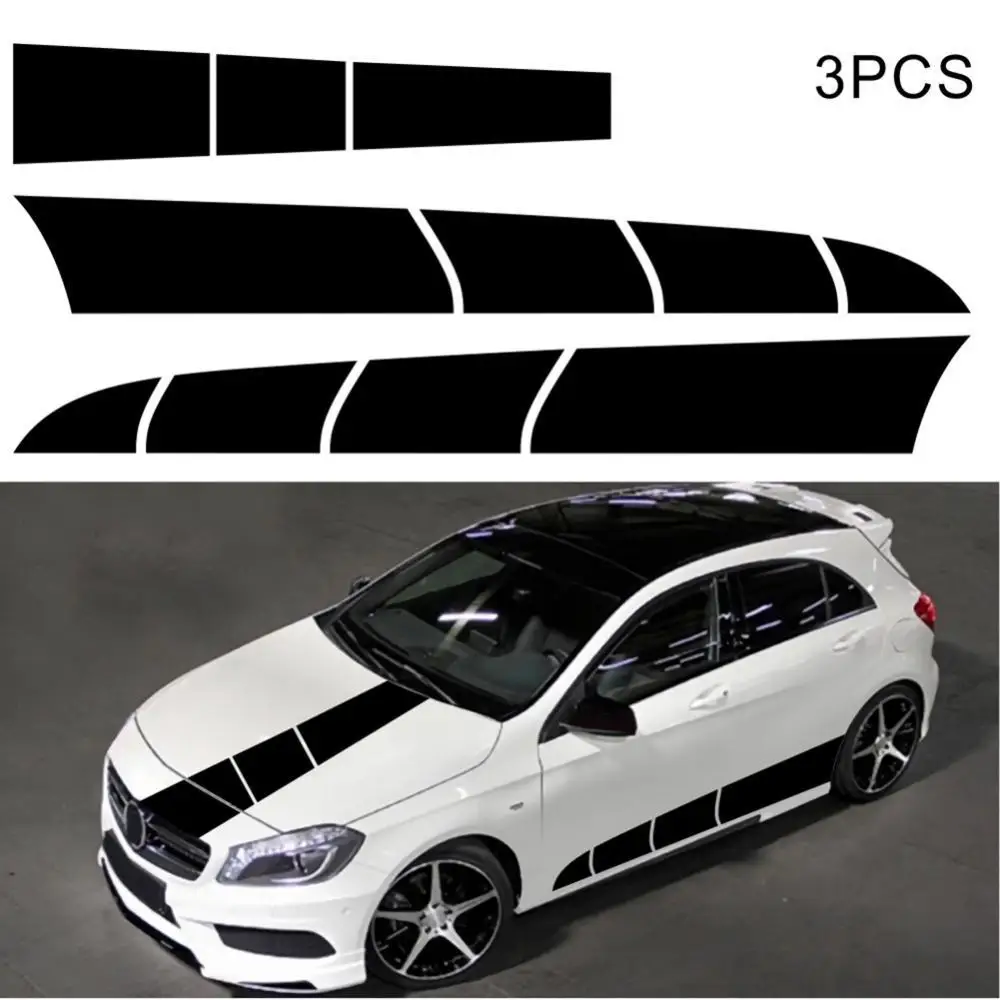 

70% Dropshipping!3 Pcs/Set Car Stickers D-1057 Auto Exterior Decoration Black White Stripes Car Body Engine Cover Stickers