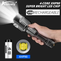super bright led flashlight with 4 core xhp90 and smart chip waterproof with bottom outdoor safety hammer by 26650 battery