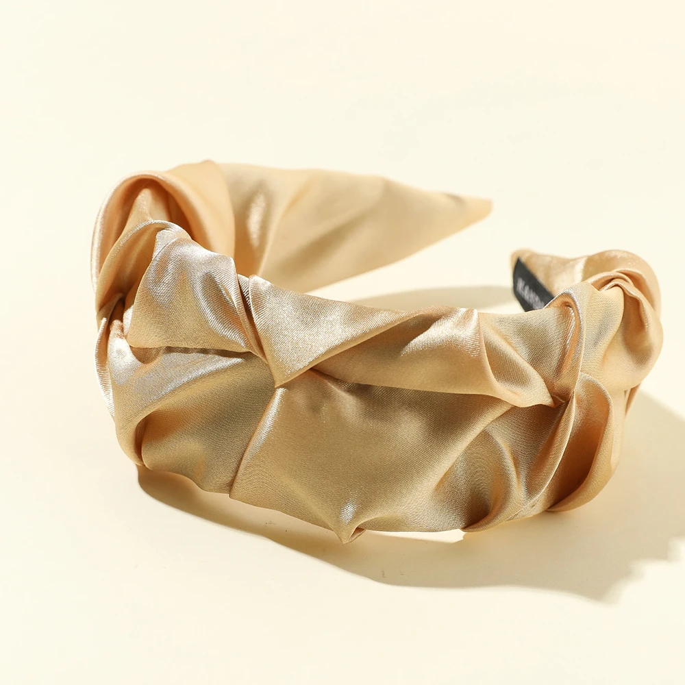 

2 Pcs/lot Satin Solid Color Ruched Hairband for Women Wide Side Hairband Handmade Flower Pleated Hair Hoop Casual Party Headwear