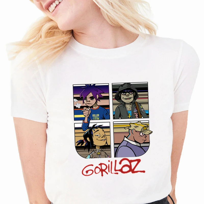 Gorillaz рок-группа чакхан лапша Murdoc Russel футболки летняя повседневная женская
