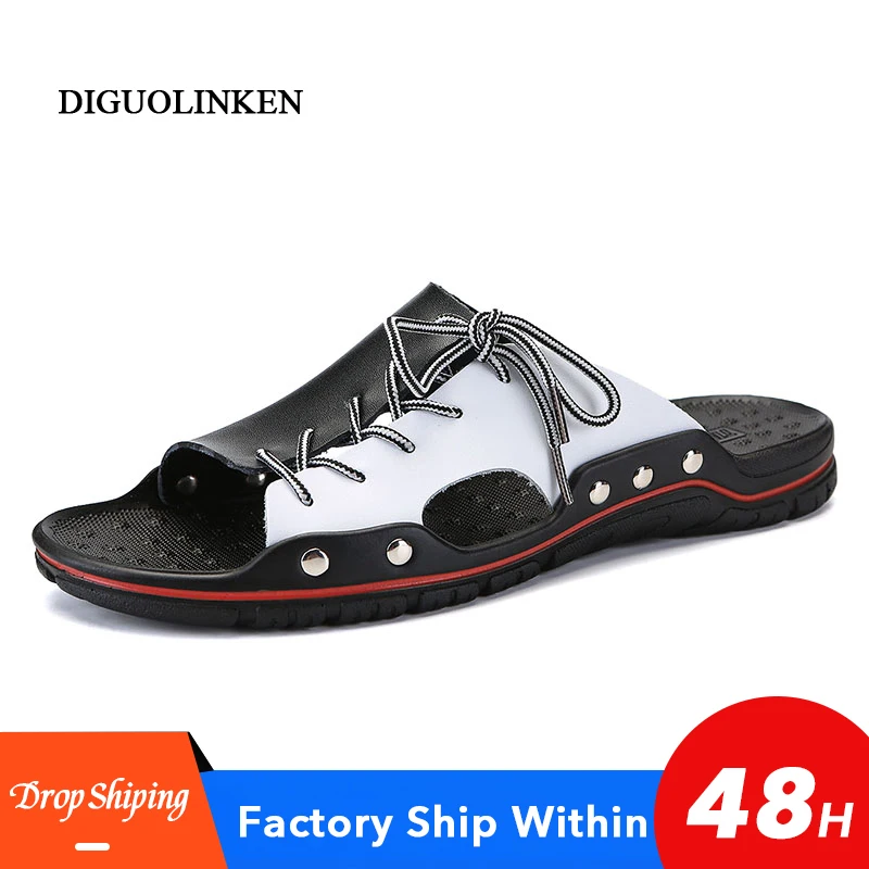 2020 летние сандалии Мужские Повседневные тапочки на плоской подошве кожаные