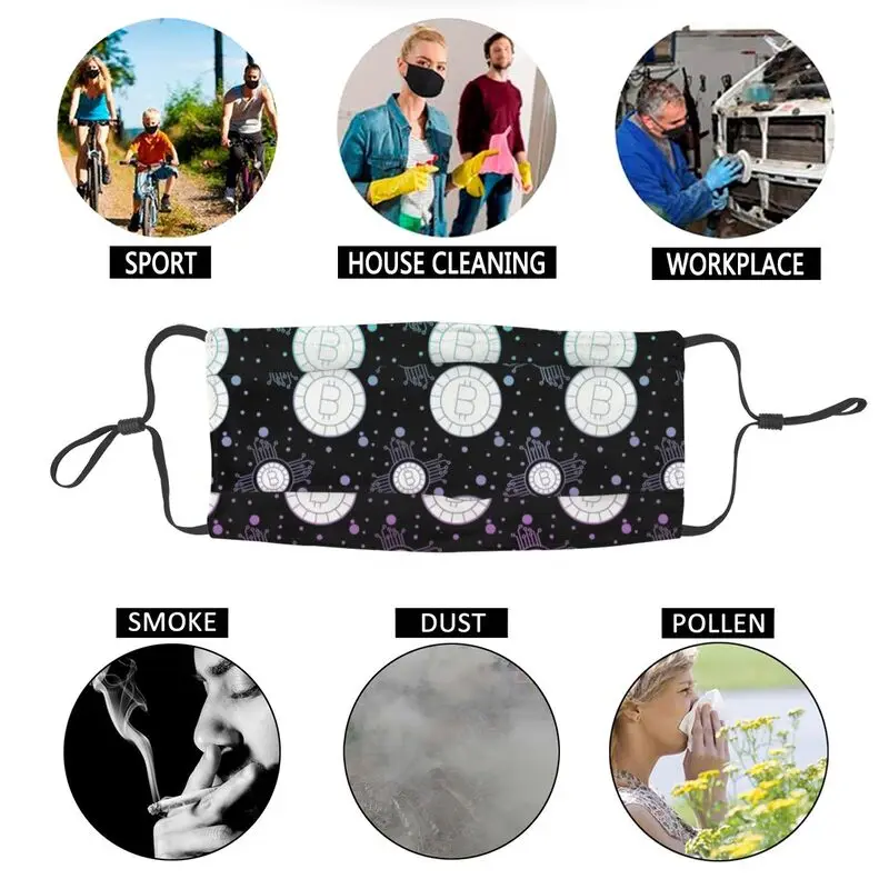 

Bitcoin Washable Mouth Face Mask Unisex Adult Art Design Anti Haze Dustproof Protection Cover Respirator Mouth Muffle