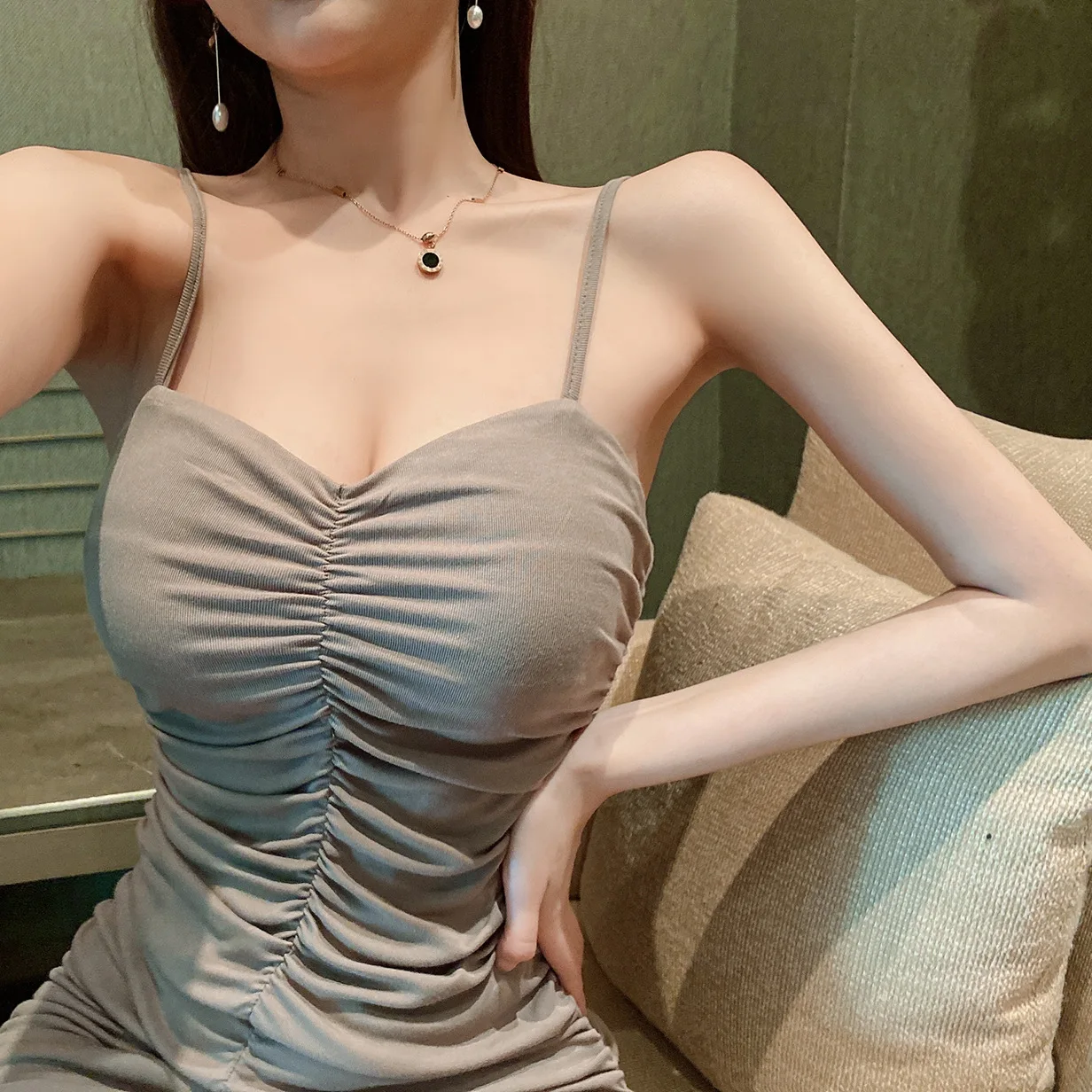 

Sexy Party Fold Design Sheath Wrap Dress Bodycon Off Shoulder Sling Mini Dresses For Women 2021 Summer Ladies Casual Clothes
