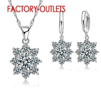new fashion jewelry for decoration snow design pendant necklace hoop earrings set cz crystal 925 sterling silver women party