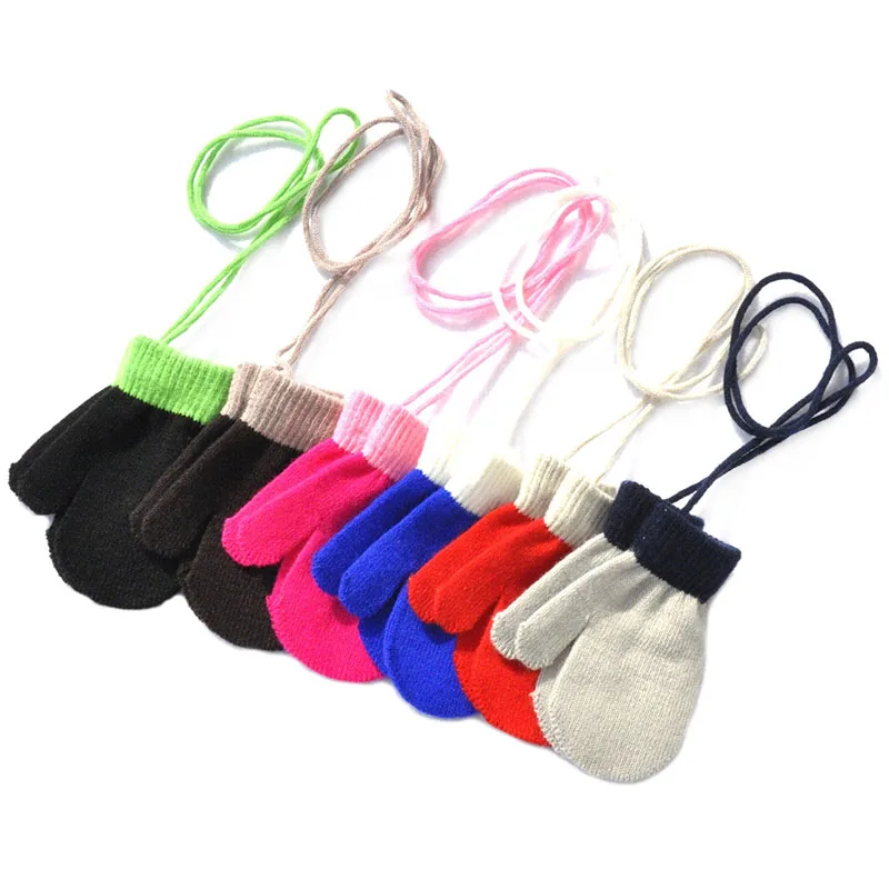 

Kids Halter Gloves for 1-4years Baby Winter Warm Knitted Mittens With Rope Solid Soft For Little Boys and Girls Newborn Mittens