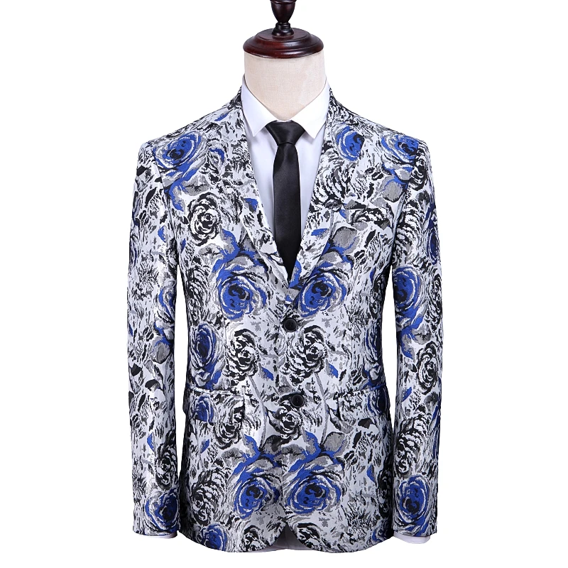 

Luxury Men's Floral Blazer Rose Print Design Slim Blazer Jacket Club Clothing Men Business Slim Wedding Blazer Chaqueta Hombre