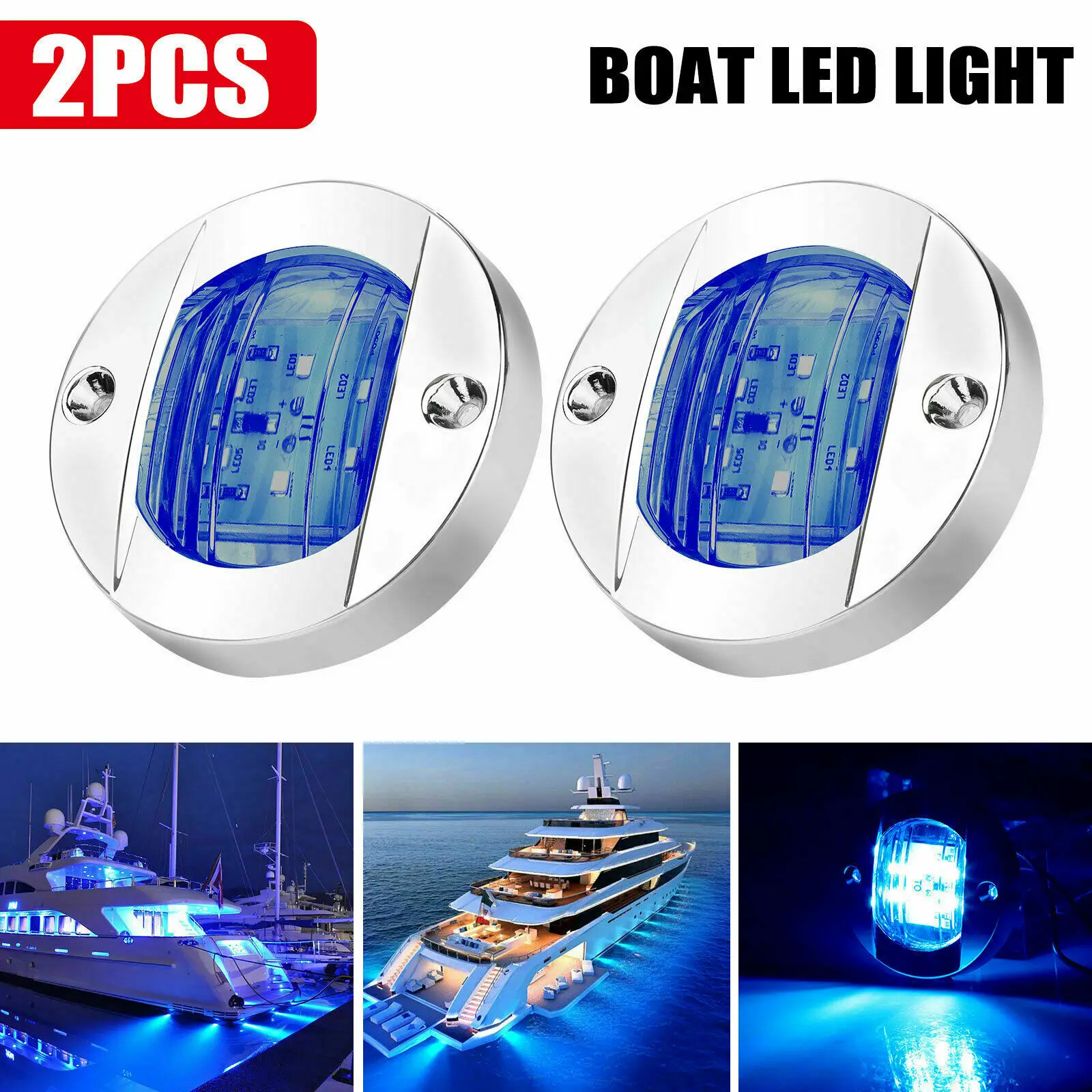 Blue Lights Light Stern Boat Waterproof 12V DC 2X 8500K Cabin Deck LED