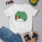 Женская футболка с рисунком лягушки, динозавра, съешь пиццу, зеленая футболка в стиле оверсайз, повседневные летние топы в стиле Харадзюку