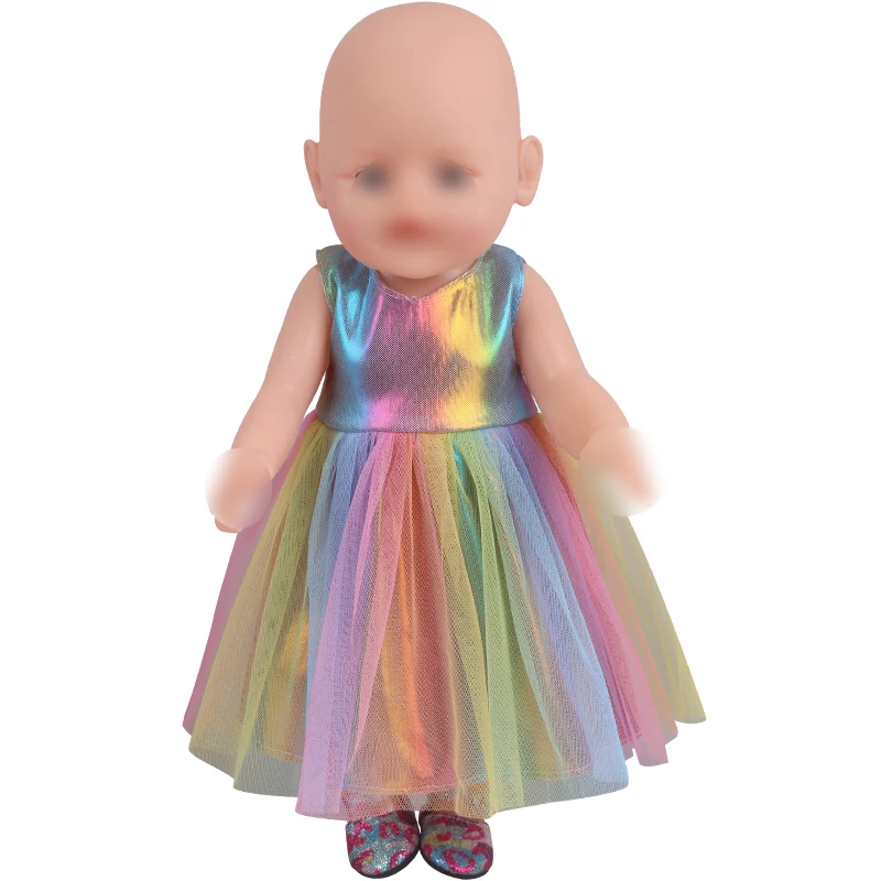 

40-43 cm baby Boy dolls dress skirt bright laser rainbow dress fit 18-inch Girls doll American doll clothes toys for doll f86