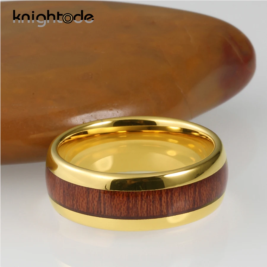 Натуральное дерево инкрустация 8 мм с золотым Вольфрам обручальное кольцо из