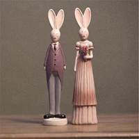 1 pair resin couple bunny decoration ornaments shop decorative ornaments for wedding bookcase wine cabinet decor
