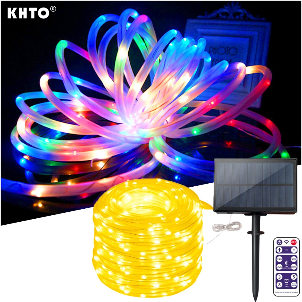 10m/20m/30m Hose LED String Lights Solar Panel Fairy Christmas Lights Outdoor Waterproof 1200mAh Decorate Wedding Party Garden