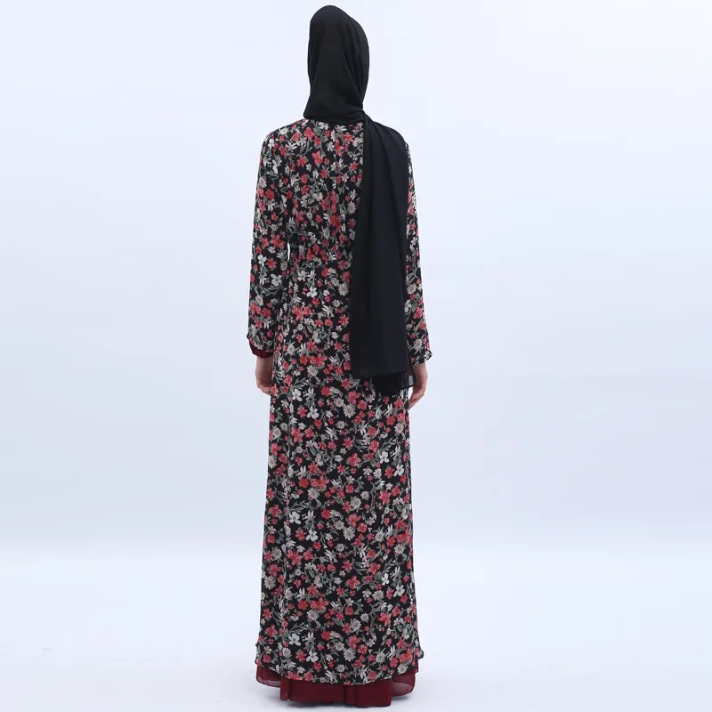 Мусульманская абайя Женская Цветочная шнуровка Верхняя одежда Jilbab Maxi Abayas платья