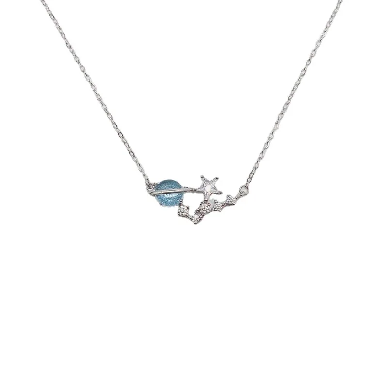 

Pure Silver S925 Necklace Geometric Planet Pendant Necklace 18K Real Gold Female Clavicle Chain Temperament Party Birthday Gifts