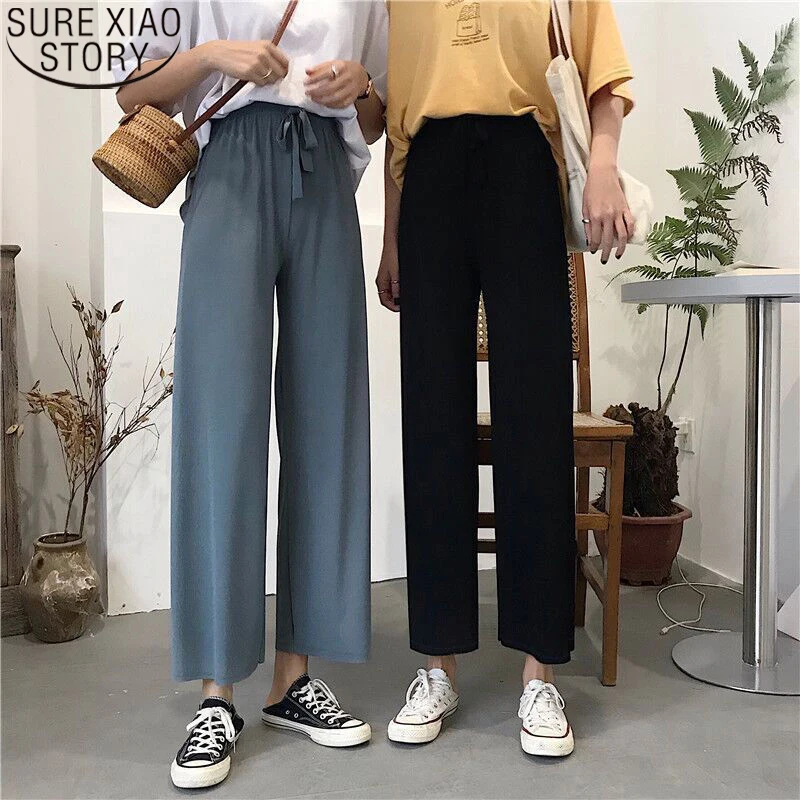 Женские брюки с высокой талией повседневные свободные до щиколотки в Корейском