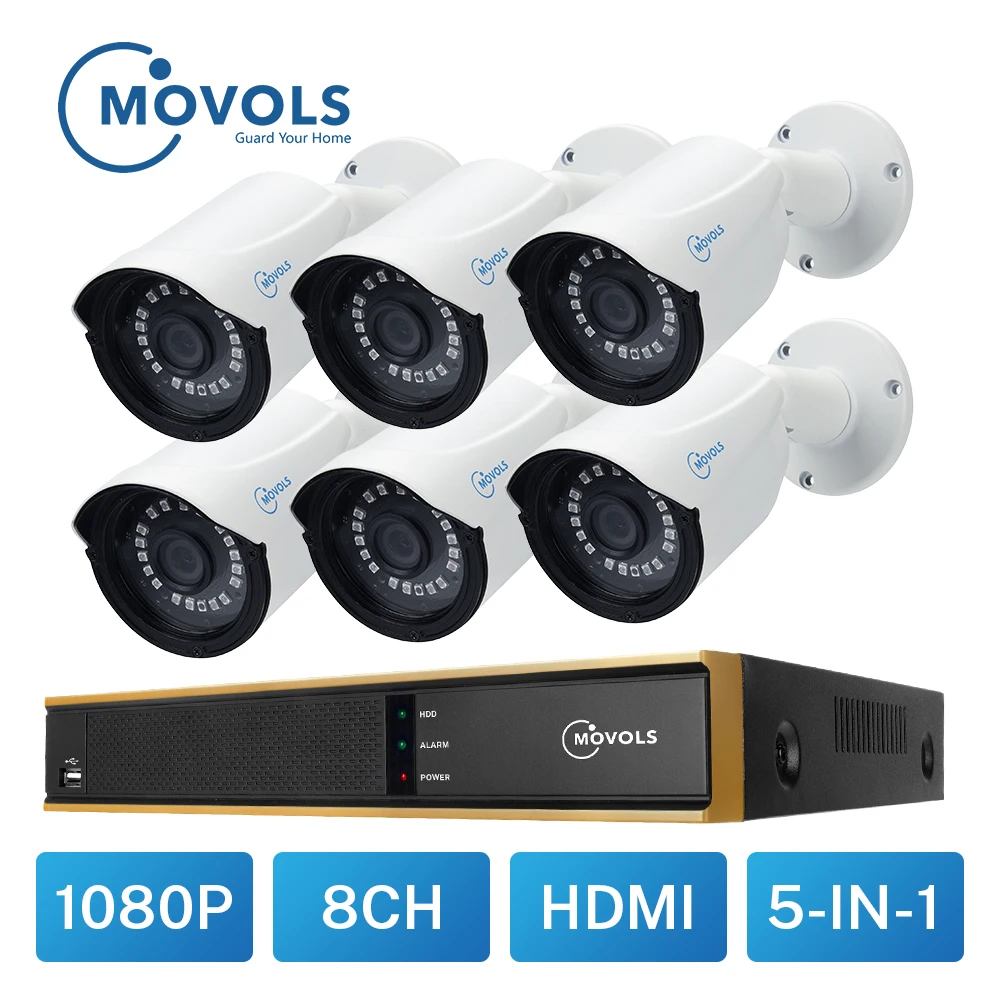 MOVOLS CCTV 1080P 6 шт. камера видеонаблюдения 8CH 2000TVL наружная камера безопасности Система 8CH H.264 1080N DVR комплект