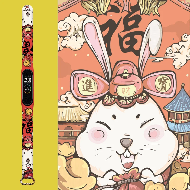 For Xiaomi Mi Band 6 5 4 3 Watch Print Silicone Guofeng Trend Solo Loop Wristband Strap XiaoMI Band 6 5 4 3 Belt Bracelet