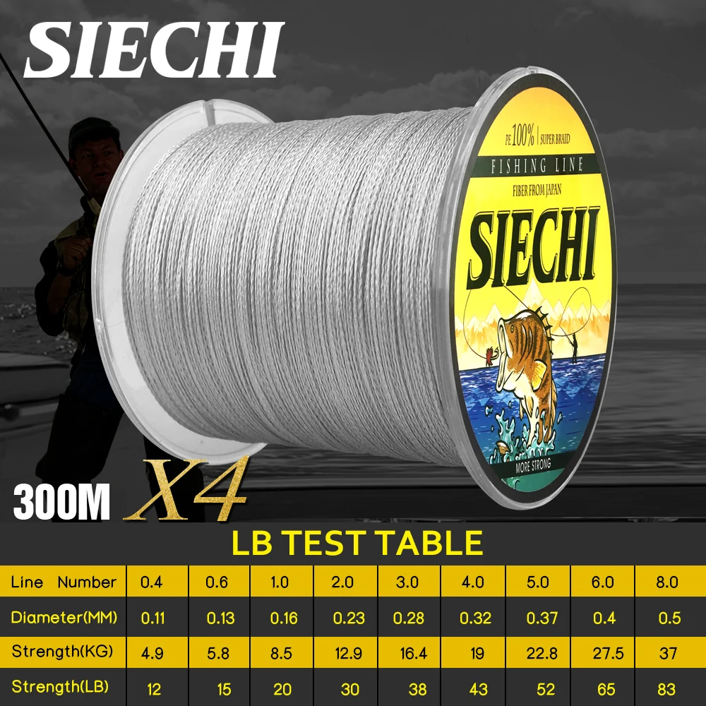 SIECHI 4 пряди 300 м 100% ПЭ Экстремальная плетеная рыболовная леска для морской и