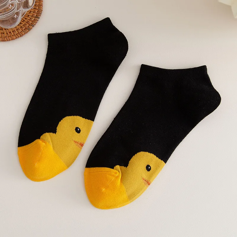 

Fashion Cartoon Duck Cotton Invisible Summer Thin Boat No Show Sock Non-slip Men Women Short Low Cut Slippers Funny Yellow Socks